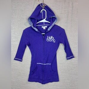 Billabong Size S Y2K Purple Short Sleeve Zip Up Hooded Sweatshirt